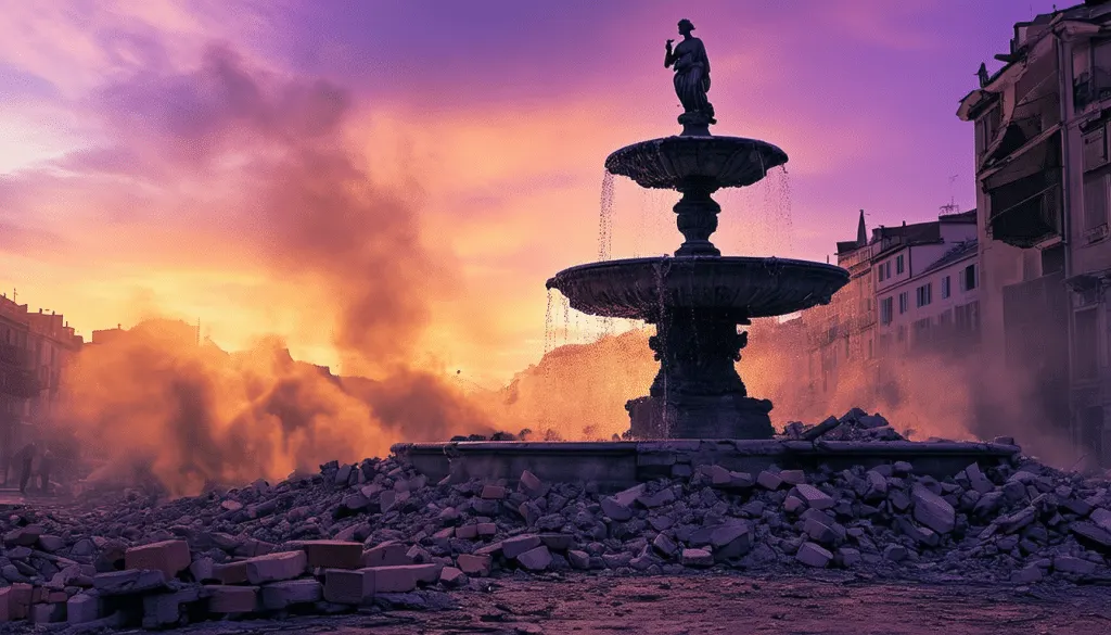 découvrez en vidéo le destin tragique de la fontaine emblématique de la préfecture de montpellier, qui s'apprête à disparaître sous les décombres. un nouveau chapitre s'ouvre pour cette œuvre historique, témoin du passé de la ville.