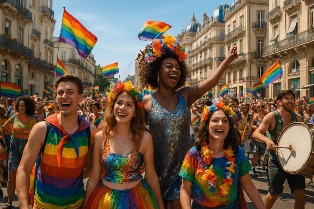 rejoignez la célébration de la fierté lgbtq+ à montpellier avec une parade spectaculaire remplie de couleurs, de musique et de joie. un événement festif pour promouvoir l'égalité, l'amour et la diversité, attirant des milliers de participants et de supporters. soyez au cœur de cette fête engagée dans un esprit de convivialité et de solidarité.