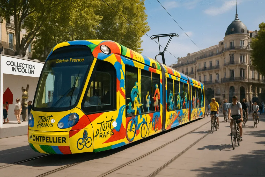 découvrez montpellier célébrer le tour de france avec un tramway flambant décoré et une exposition unique mettant en avant la collection nicollin. plongez dans l'ambiance sportive et festive de cet événement exceptionnel qui allie culture et passion du cyclisme.