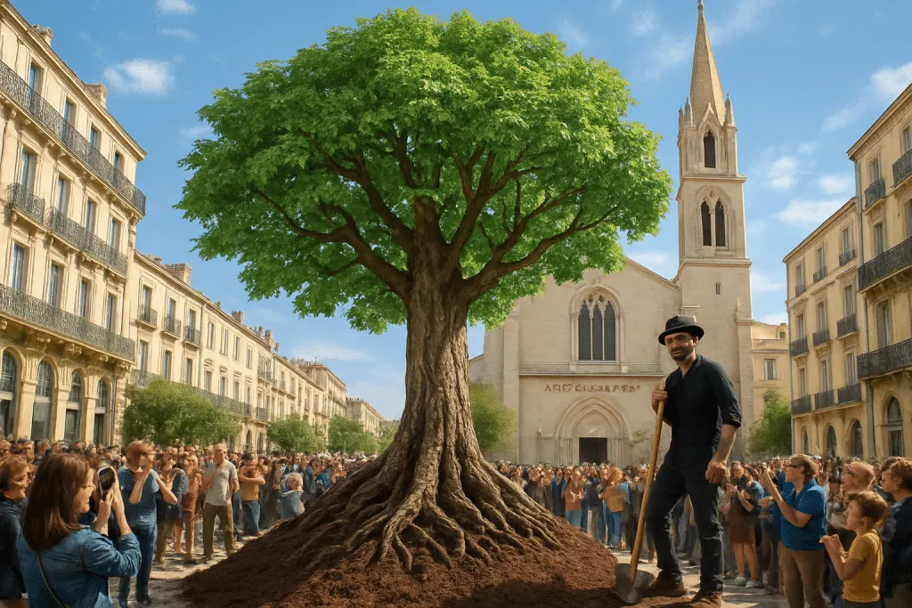 découvrez comment jr, l'artiste engagé, célèbre la renaissance du carré sainte-anne à montpellier en y plantant un majestueux arbre de vie. un symbole puissant qui redonne vie et sens à cet espace emblématique.