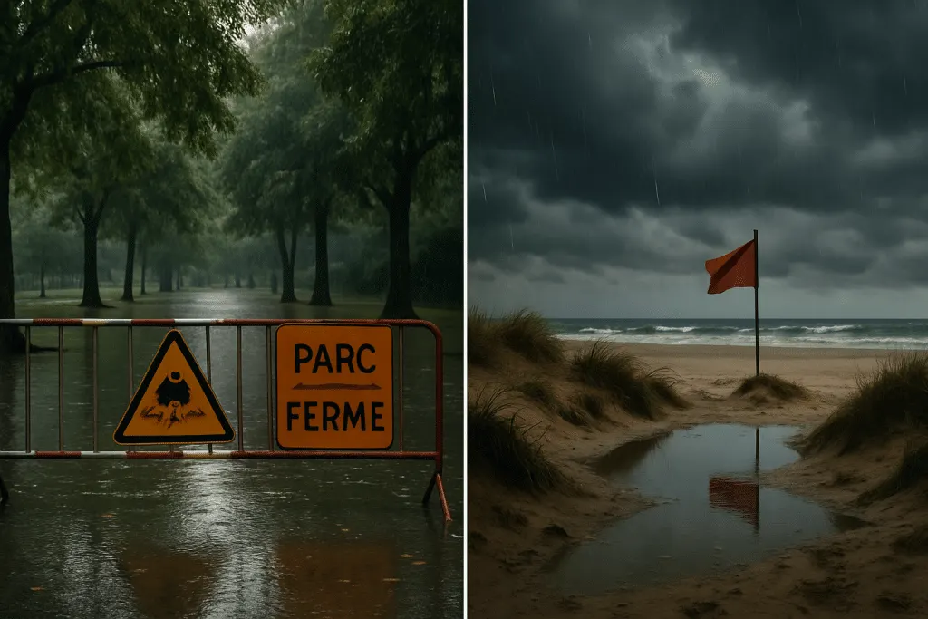 alerte orange aux fortes pluies et risques d’inondations dans l’hérault : fermeture des parcs à montpellier, baignade interdite à palavas et la grande-motte dès 16h. restez informés des consignes de sécurité.