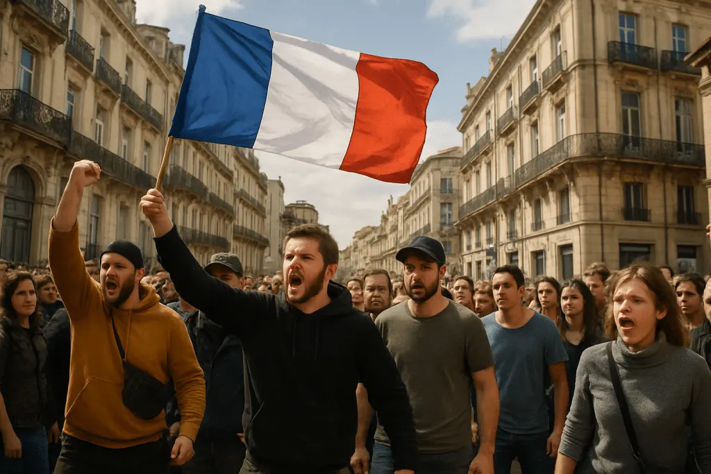 à montpellier, des manifestants arborant le drapeau tricolore font face à une foule tendue. découvrez les causes de ces tensions et les réactions sur place dans notre article.