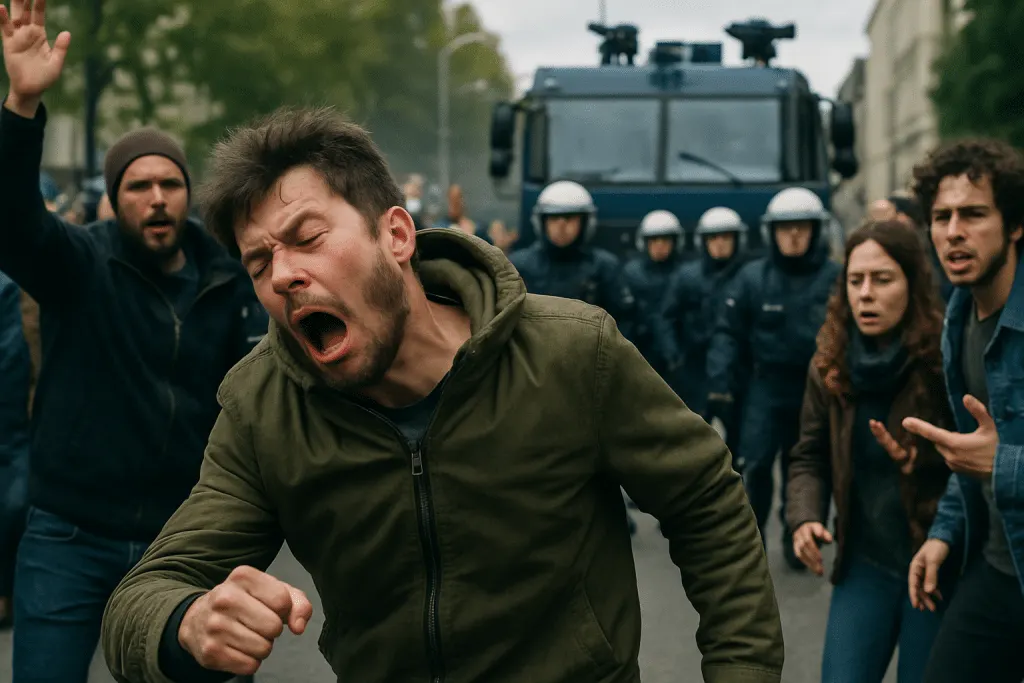 regardez la vidéo d'un homme violemment frappé à la tête et projeté lors des manifestations du 10 septembre. la diffusion relance le débat sur l'utilisation controversée des canons à eau par les forces de l'ordre.