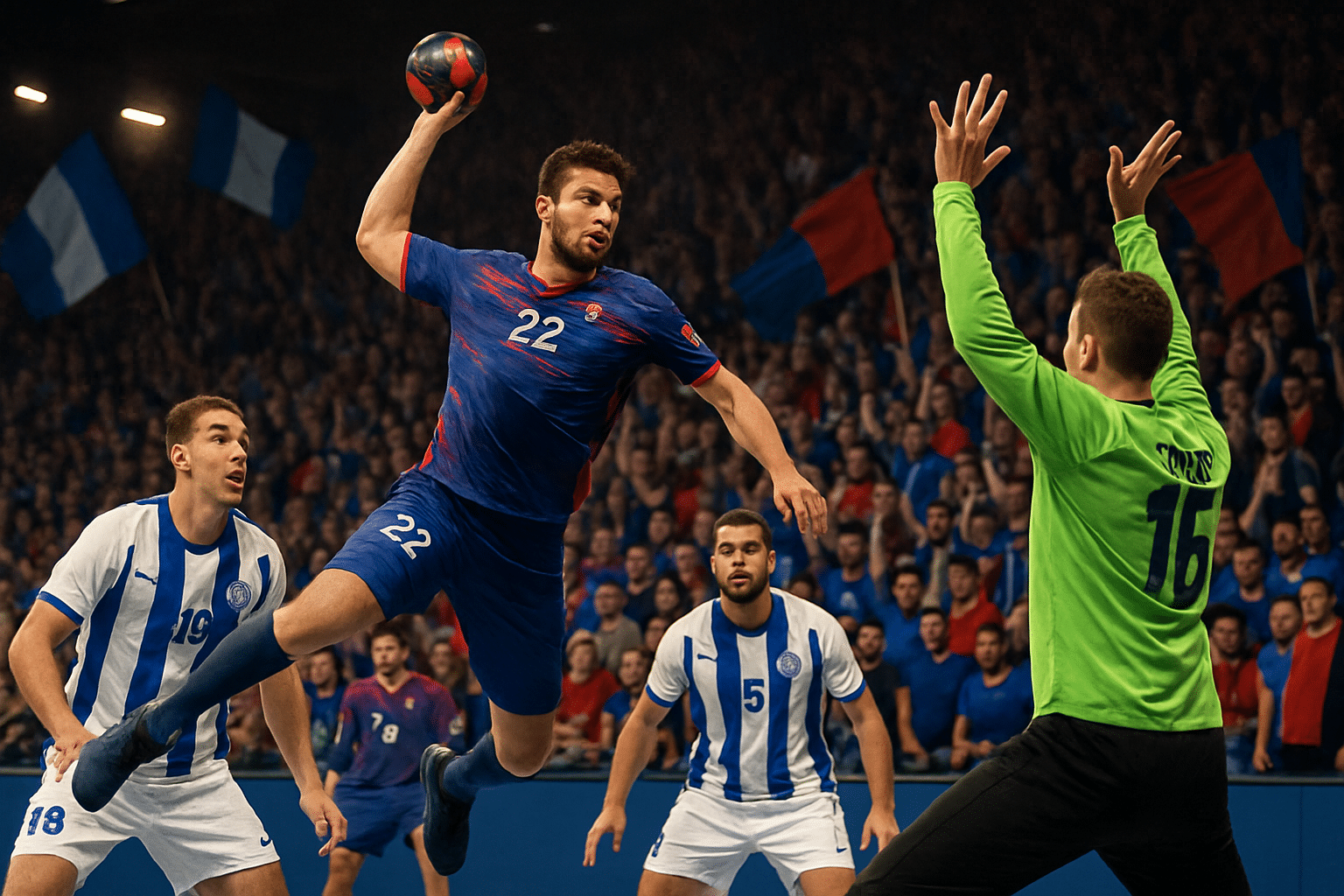 Montpellier handball players face Porto in the quarter-final second leg of the Europa League