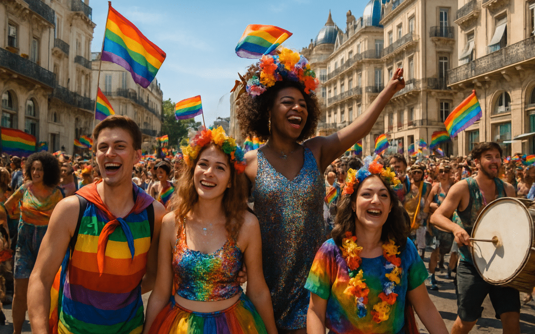 rejoignez la célébration de la fierté lgbtq+ à montpellier avec une parade spectaculaire remplie de couleurs, de musique et de joie. un événement festif pour promouvoir l'égalité, l'amour et la diversité, attirant des milliers de participants et de supporters. soyez au cœur de cette fête engagée dans un esprit de convivialité et de solidarité.
