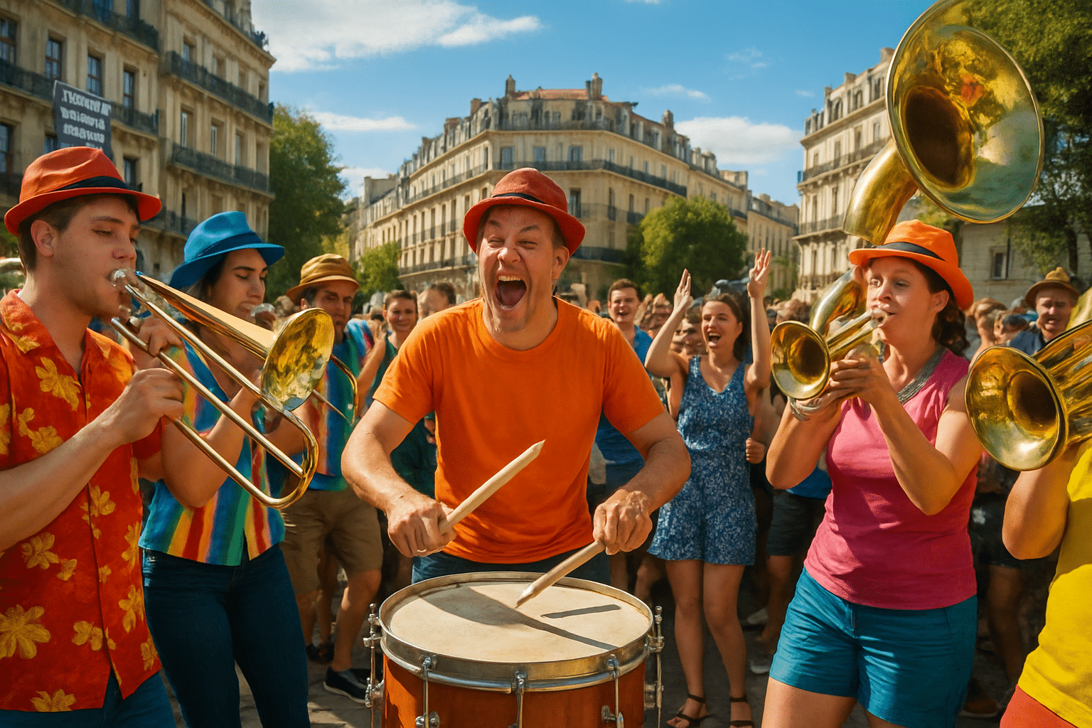 Montpellier: A captivating glimpse of the 2025 brass band festival, with vibrant brass instruments and drum rhythms