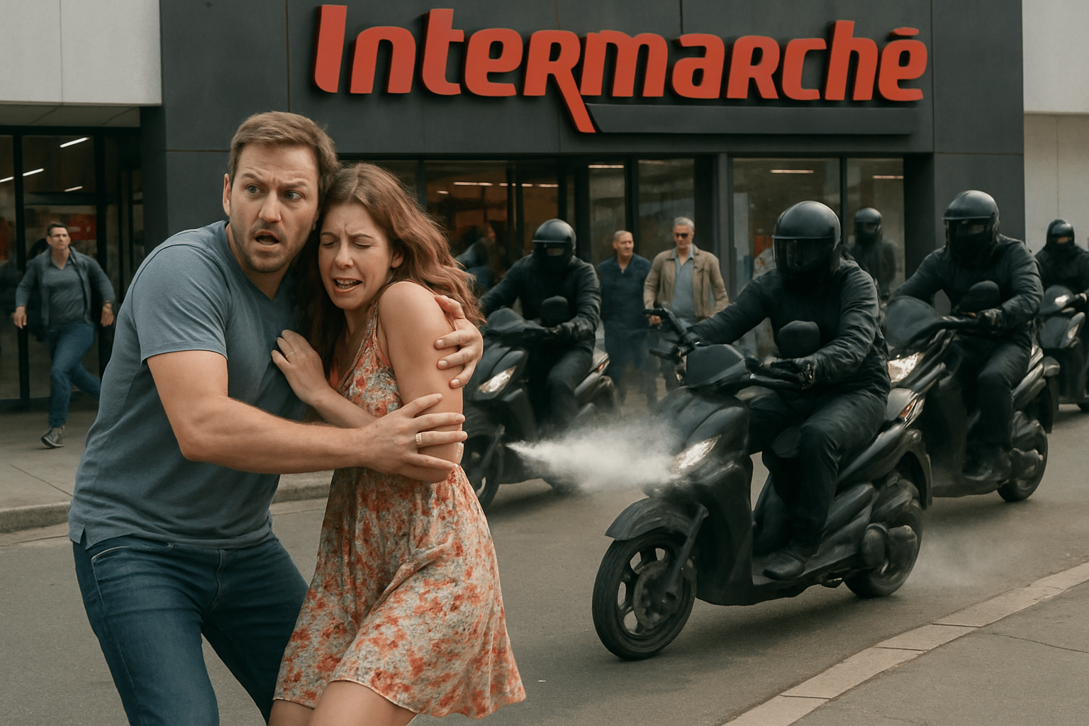 Four assailants on scooters attack a couple with tear gas: a failed attempt against the managers of an Intermarché near Montpellier