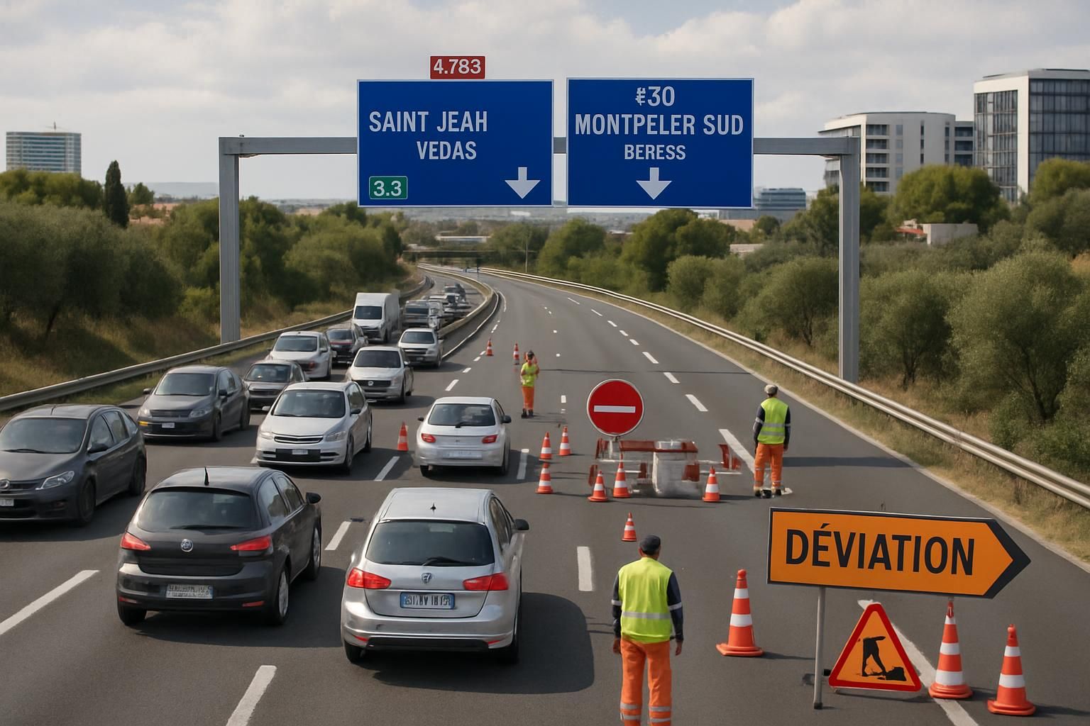 Closure of the A709 between Saint-Jean-de-Védas (exit 32) and Montpellier-Sud (exit 30)